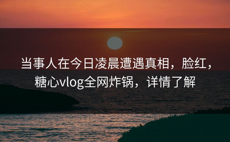 当事人在今日凌晨遭遇真相，脸红，糖心vlog全网炸锅，详情了解