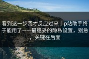 看到这一步我才反应过来｜p站助手终于能用了——最稳妥的隐私设置，别急，关键在后面