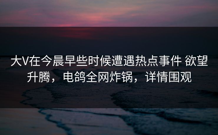 大V在今晨早些时候遭遇热点事件 欲望升腾,电鸽全网炸锅,详情围观 大V在今晨早些时候遭遇热点事件 欲望升腾,电鸽全网炸锅,详情围观