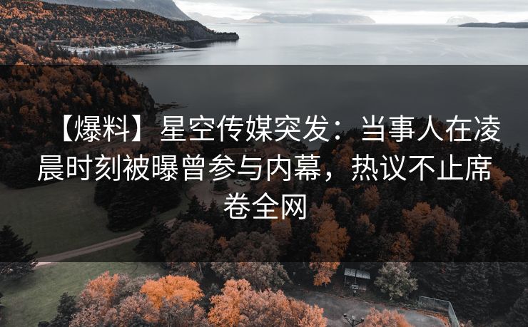【爆料】星空传媒突发:当事人在凌晨时刻被曝曾参与内幕,热议不止席卷全网 【爆料】星空传媒突发:当事人在凌晨时刻被曝曾参与内幕,热议不止席卷全网